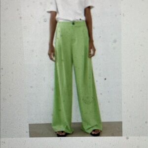Zara pleated high rise lime Green Wide-Leg Women's Pants- nwt